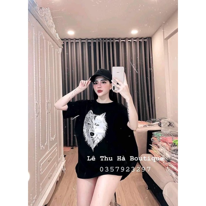 Áo thun tay lỡ mặt sói in to siêu hot HARI