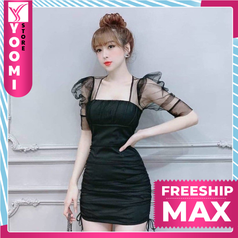 Đầm nữ dễ thương body phối lưới ( có mút ) thời trang Yoomi