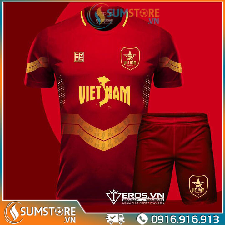 Áo Bóng Đá Việt Nam Champion Đỏ Độc Lạ S04 Vải Thun Lạnh Thái Cao Cấp