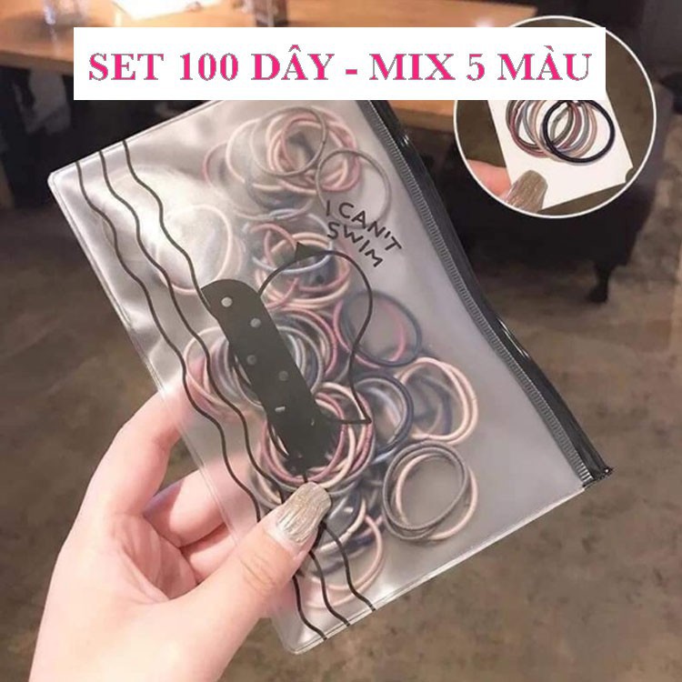 Set 100 dây buộc tóc chun mềm mix nhiều màu