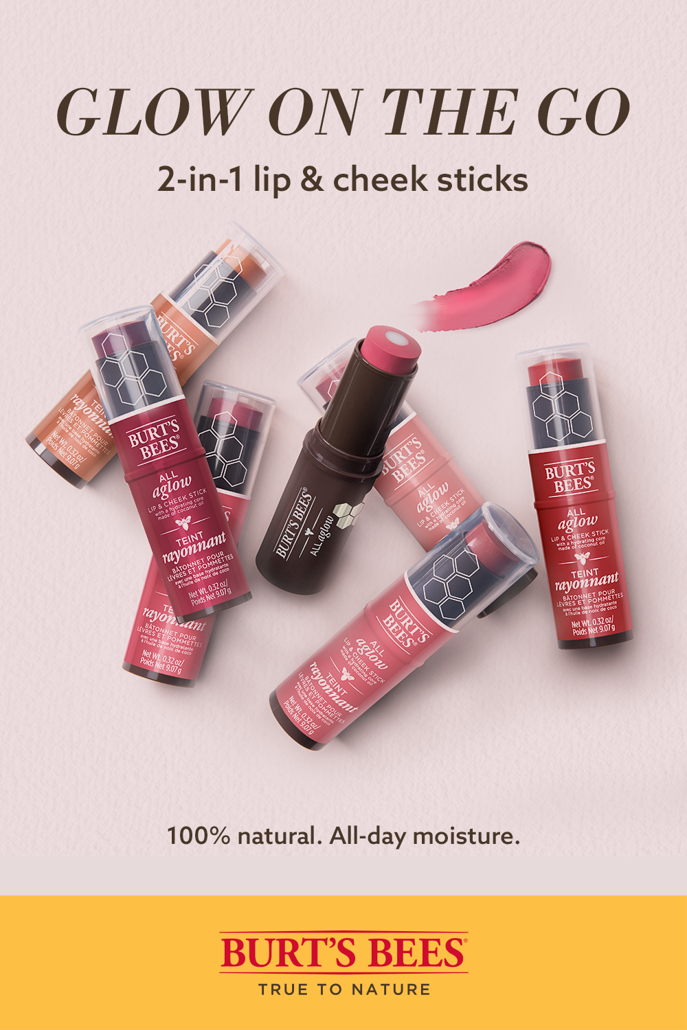 [Bill Mỹ] Son Môi Burt's Bee và Phấn Má Burt's Bee (2 trong 1)- Burt's Bee All Aglow Lip & Cheek Stick