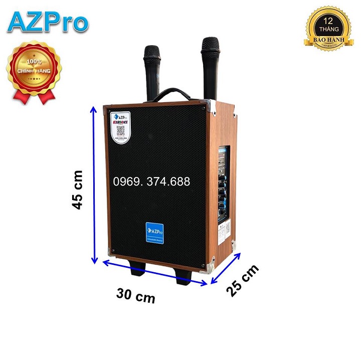 Loa kéo Bluetooth chính hãng AZPRO,AZ-8-A,Bass 20 thùng gỗ cao cấp,tặng 2mic không dây