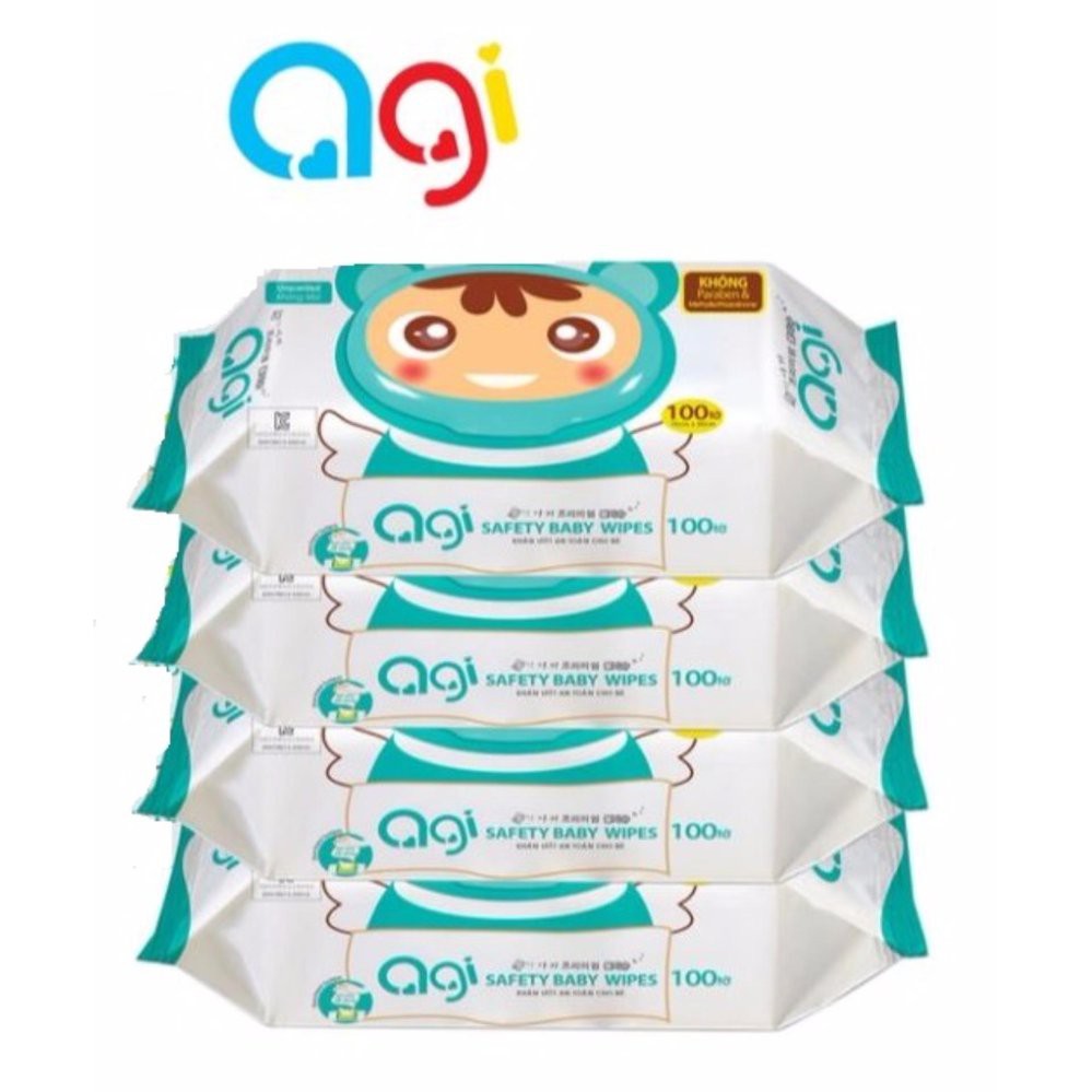 (MÀU XANH KHÔNG QUÀ) Khăn ướt Agi Hàn Quốc 100 tờ (Không mùi)