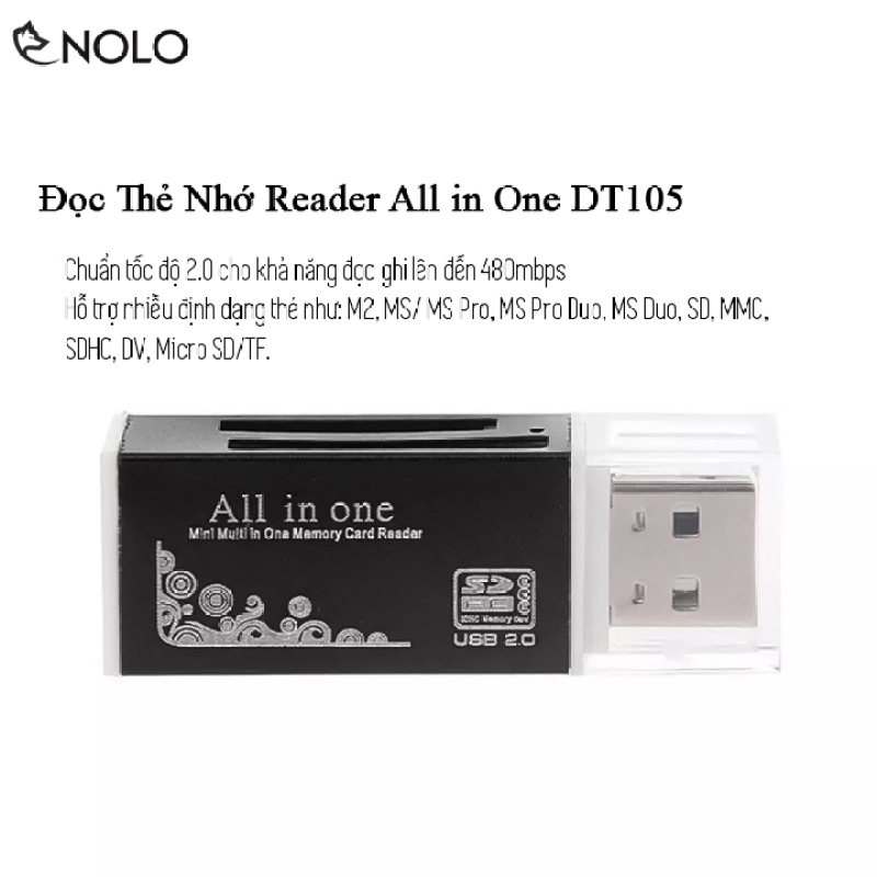 Bảng giá Đầu Đọc Thẻ Nhớ Reader Chuẩn Tốc Độ 2.0 All In One Model DT105 Hỗ Trợ Nhiều Định Dạng Thẻ Nhớ MS Pro M2 MicroSD TF MS Duo SD SDHC Phong Vũ