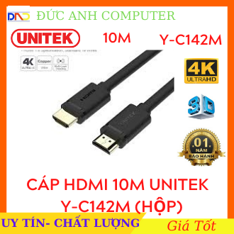 Dây cáp hdmi 10m unitek y-c142m chuẩn 4k ultra hd và 3d , dây hdmi 10m, kết nối tivi độ nét cao, 2 đầu chuẩn 4k