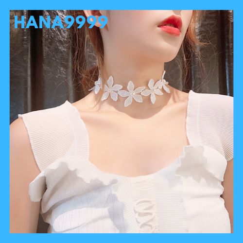 [HCM] necklace female choker flower 5 petal applique pearl white attached video