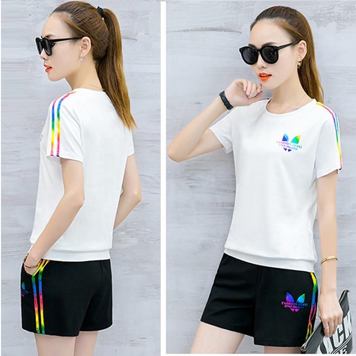 [HCM]BỘ ĐỒ ADIDAS NGẮN NỮ LOGO SỌC PHẢN QUANG