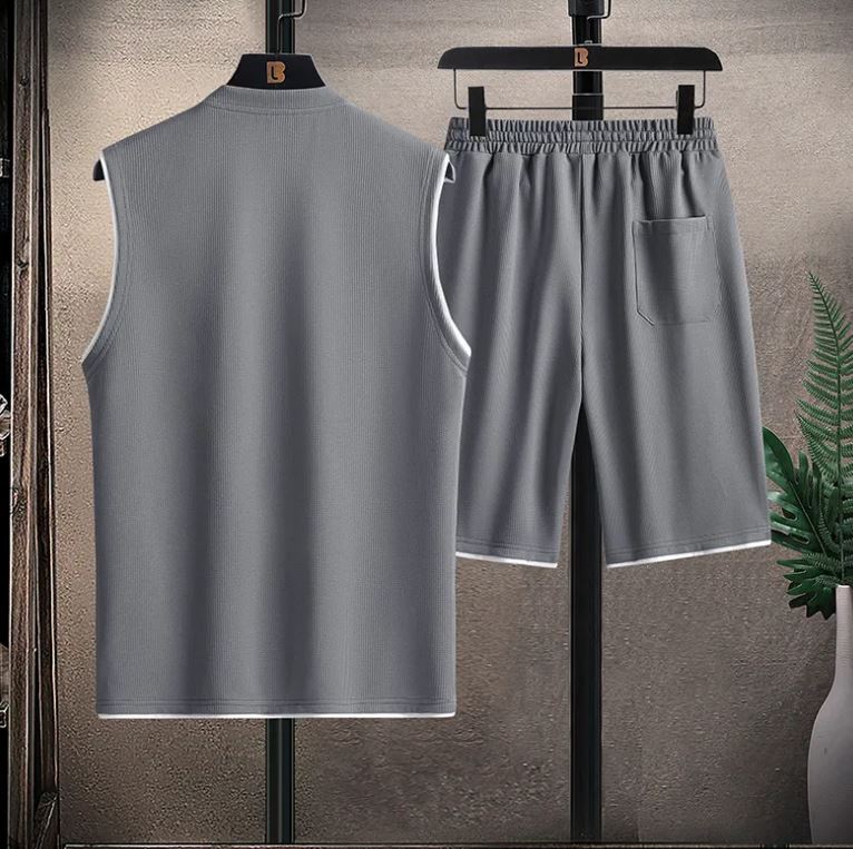 Bộ đồ nam dáng áo sát nách kèm quần short cạp chun có dây buộc - lcxb31