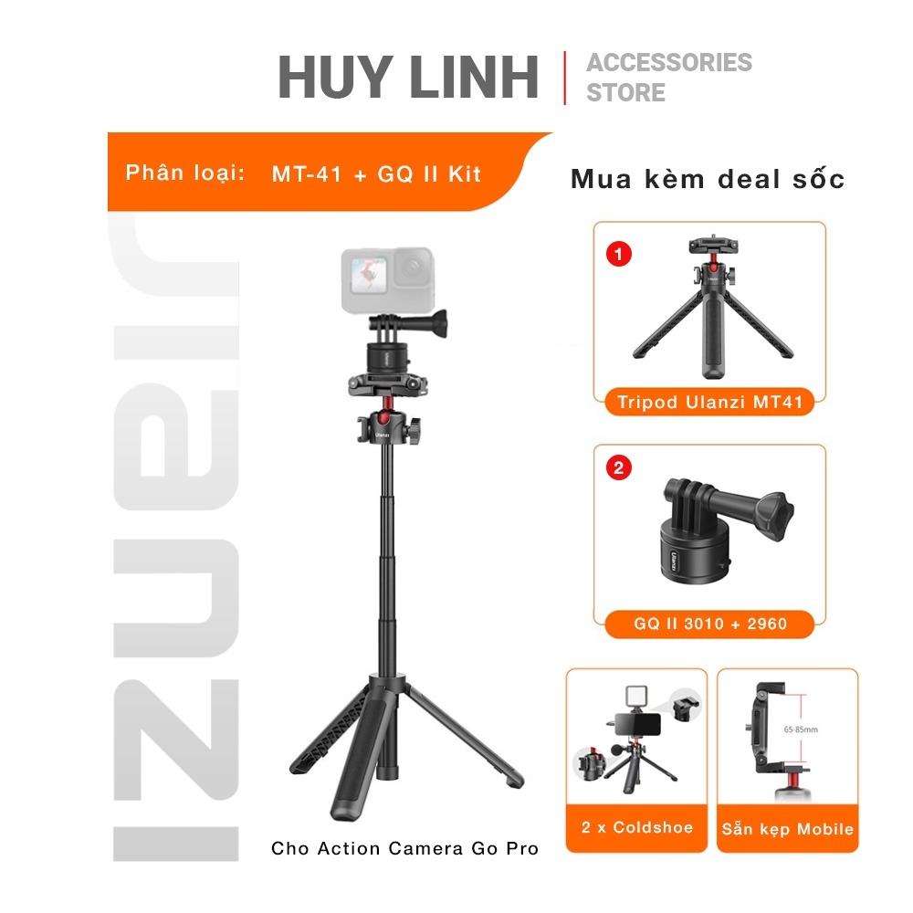 Gậy chụp hình selfie cao cấp tích hợp ngàm kẹp điện thoại Ulanzi MT 41 có thể gắn đèn micro trợ sáng chuyên nghiệp cho quay chụp Vloger
