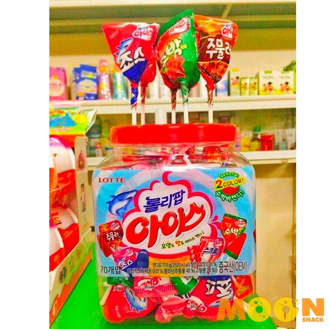 KẸO MÚT CỨNG ICE LOLLIPOP HÌNH QUE KEM HÃNG LOTTE HÀN QUỐC GÓI 132g HỦ 660G
