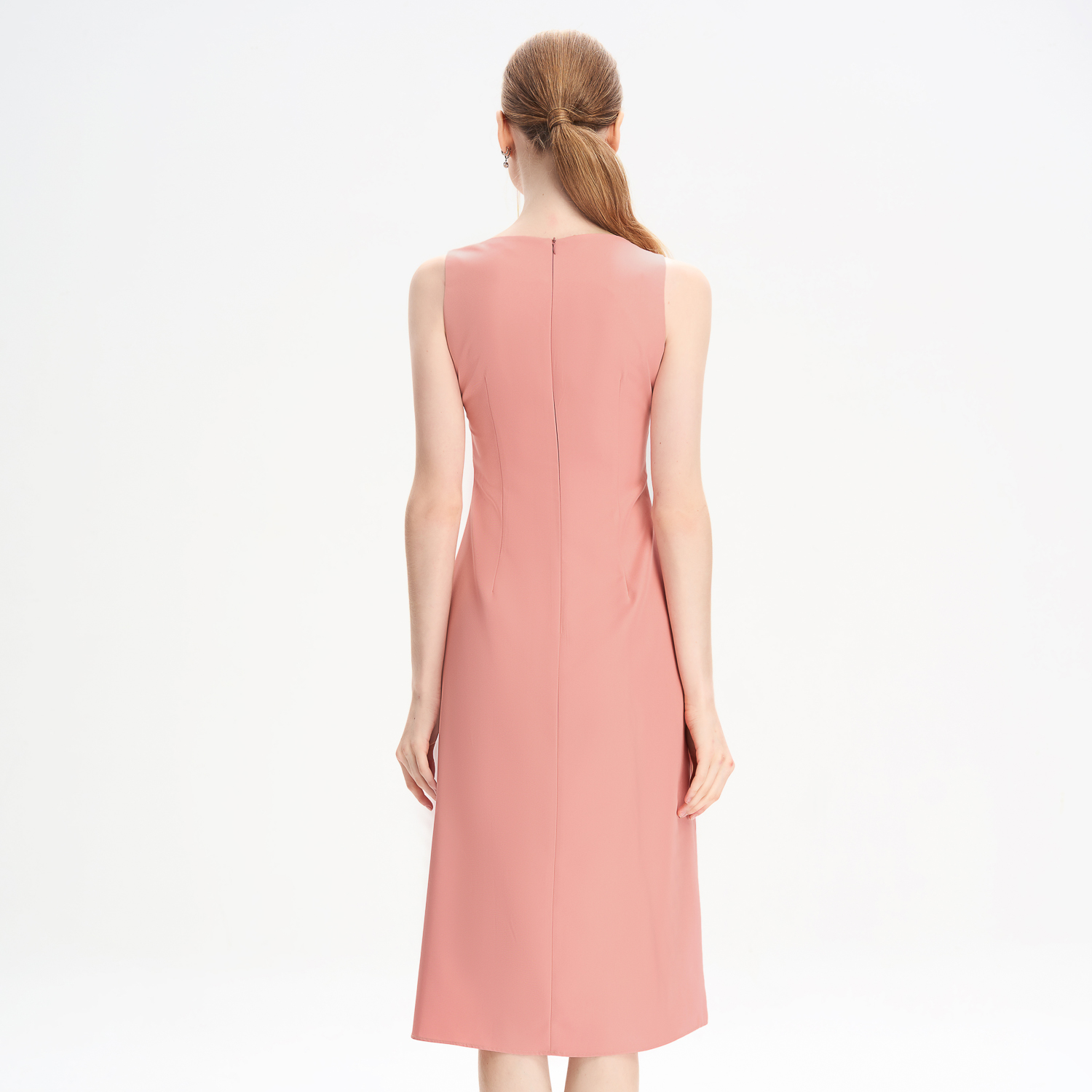 Đầm midi xòe cotton lạnh xếp ly tà lệch Maybi