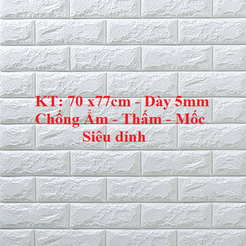 [siêu đẹp] XỐP DÁN TƯỜNG 3D GIẢ GẠCH màu trắng (DÀY 5mm) - KT 1 tam: 70X77cm - CHỊU LỰC SIÊU DÍNH, CHỐNG NƯỚC, CHỐNG ẨM MỐC