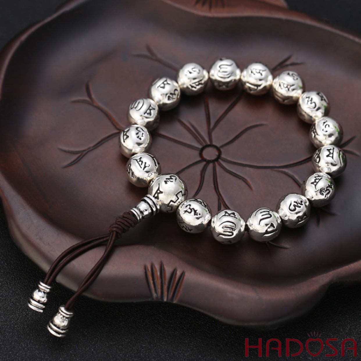 [HCMC] Om Mani thermal provided silver beads bracelet size 12mm