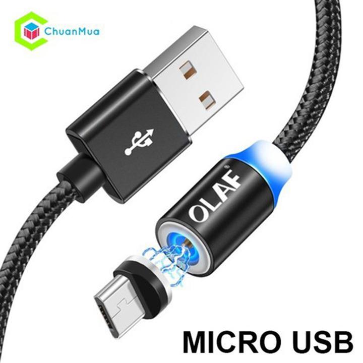 Cáp sạc từ hít nam châm 3 đầu Android và iPhone 360 độ dây dù