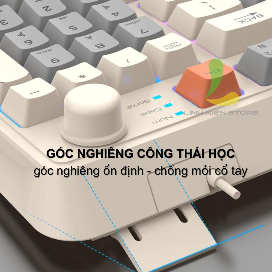 Bàn phím giả cơ gaming XUNFOX K82 - Bàn phím chơi game thiết kế 94 phím có đèn led 7 màu kèm theo nút vặn âm lượng