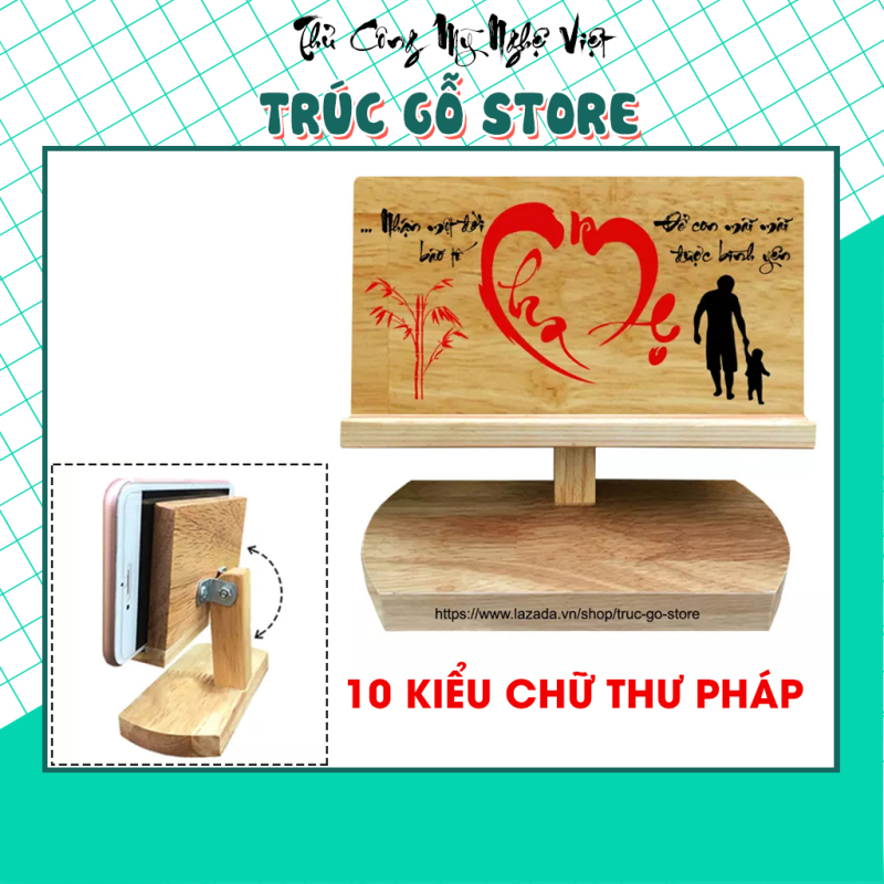 [HCM]Giá đỡ điện thoại kệ điện thoại bằng gỗ viết chữ thư pháp làm quà tặng ý nghĩa cho người thân - 10 kiểu chữ tự chọn