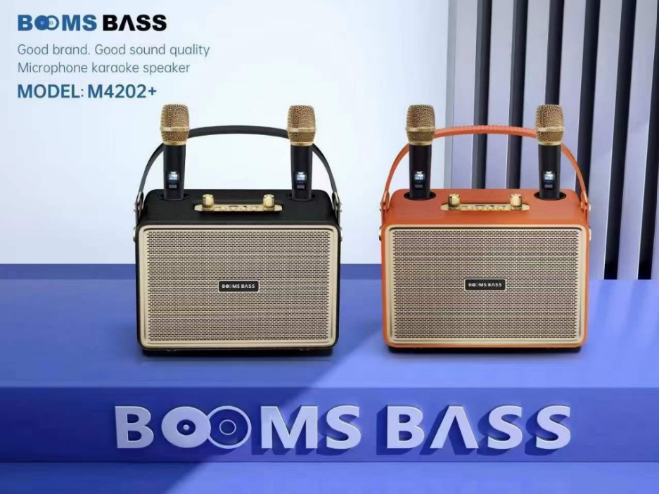 Loa Bluetooth BoomBass M4202 Kèm 2 Micro Không Dây Xách Tay Công Xuất 80W Âm Thanh Trầm Âm Bass Căng Công Nghệ Bluetooth 5.0 Nghe Nhạc Liên Tục 6 Giờ Đầy Đủ Cổng Kết Nối Đa Dạng