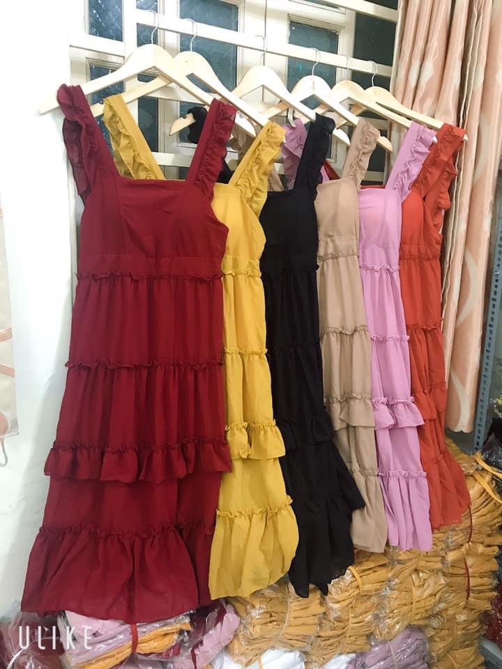 Đầm maxi cánh tiên hở lưng có mút ngưc