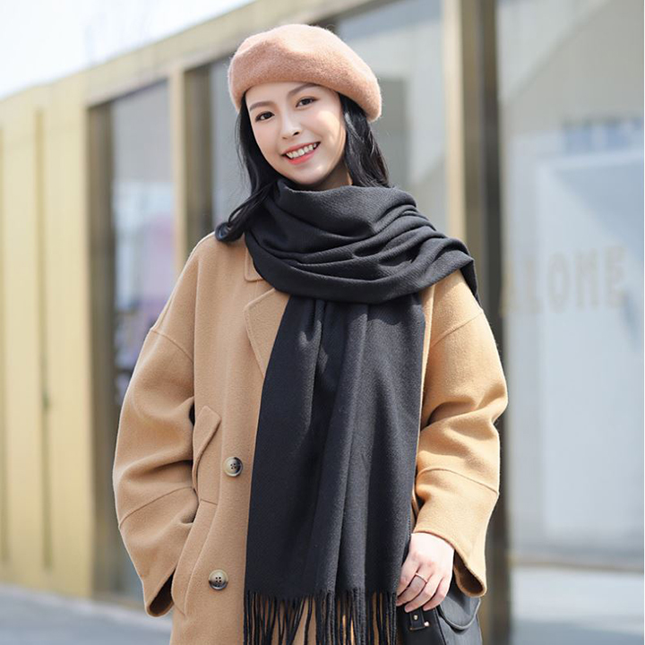 Khăn len mịn quàng cổ kẻ caro phối màu thời trang