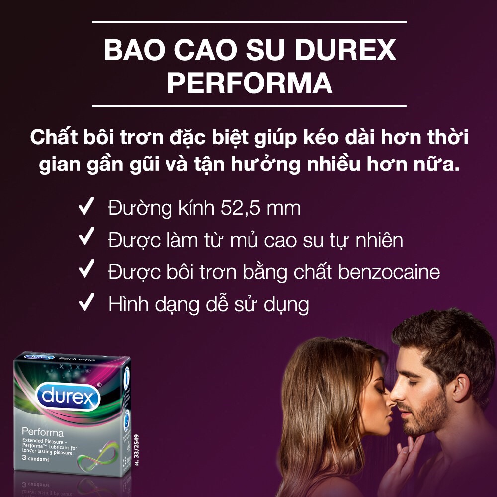 [HCM][ Durex Performa ] Bao cao su Durex Performa 3 bao / Hộp