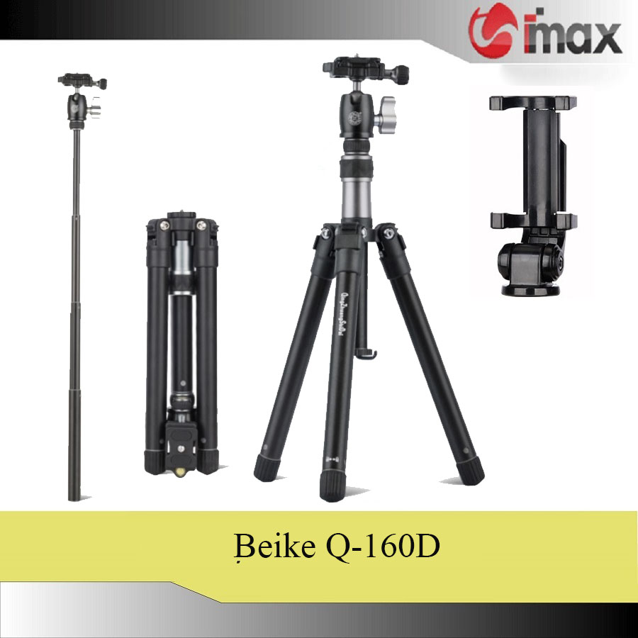 Chân máy ảnh beike q-160d + kẹp điện thoại xoay 360