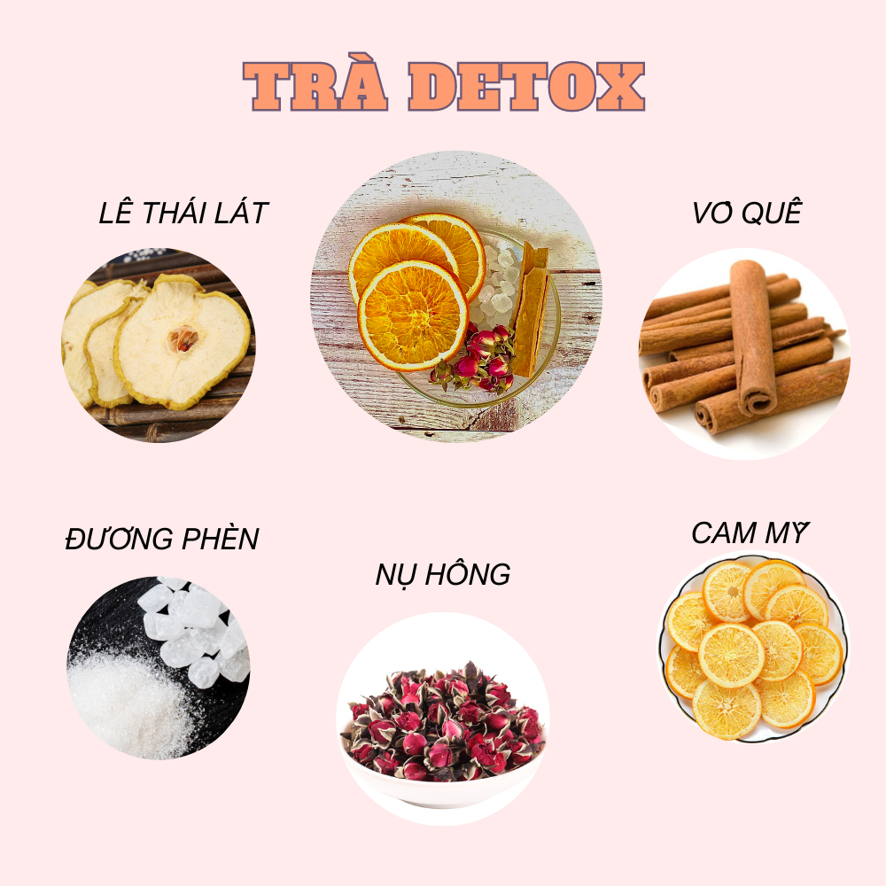 Trà thải độc (cam mỹ, quế, nụ hồng, đường phèn, lê hoặc táo mỹ) set 10 gói, 20 gói, 30 gói