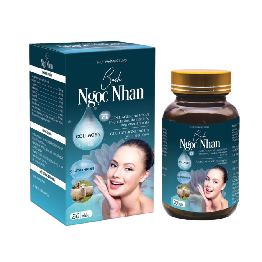 Combo 2 hộp -Viên uống trắng sáng đẹp da Bạch Ngọc Nhan hỗ trợ giảm nếp nhăn, giảm nám, sạm da, phục hồi da chảy xệ,chống lão hóa-hộp 30 viên- Dược Phẩm Bách Lộc