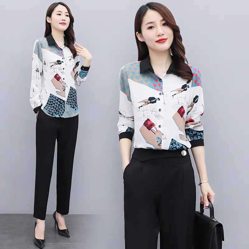 (SIÊU SELL) ÁO SƠ MI KIỂU NỮ PHỐI HỌA TIẾT THANH LỊCH SANG TRỌNG