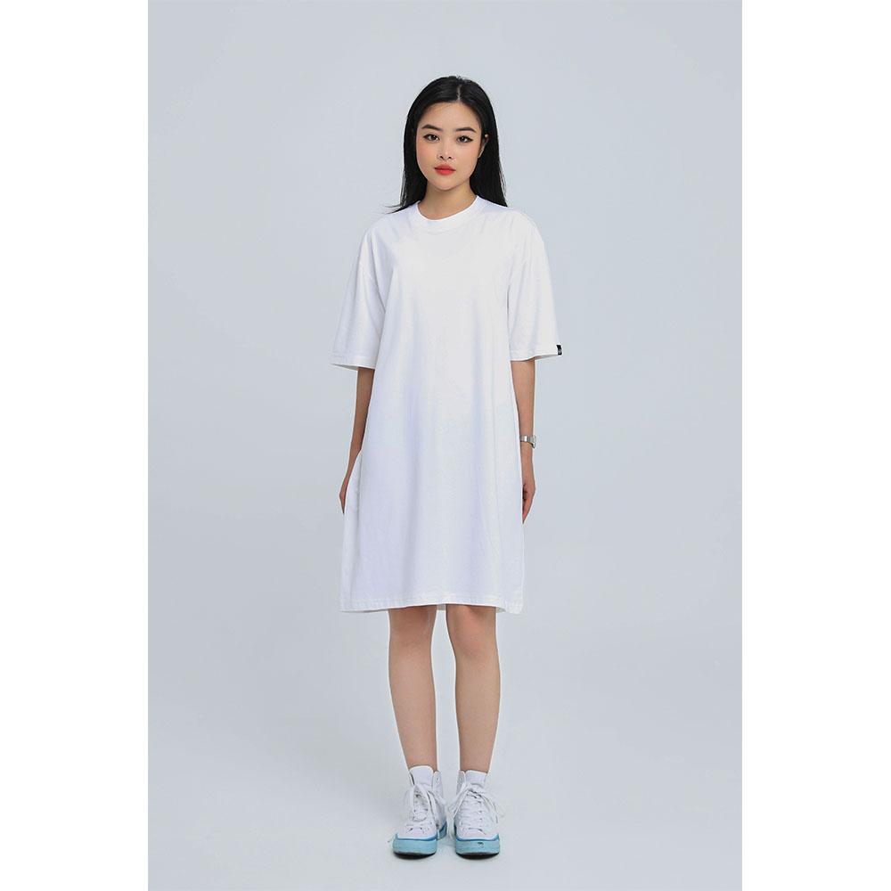 Đầm suông trơn dáng dài DTT01 Miucho vải cotton cổ tròn in basic