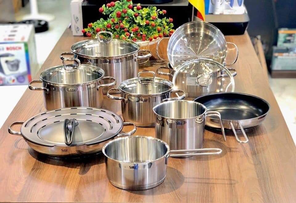 [Trả góp 0%] (Hàng Đức) Bộ nồi Silit - Toskana 10 món (Có vung chắn dầu)