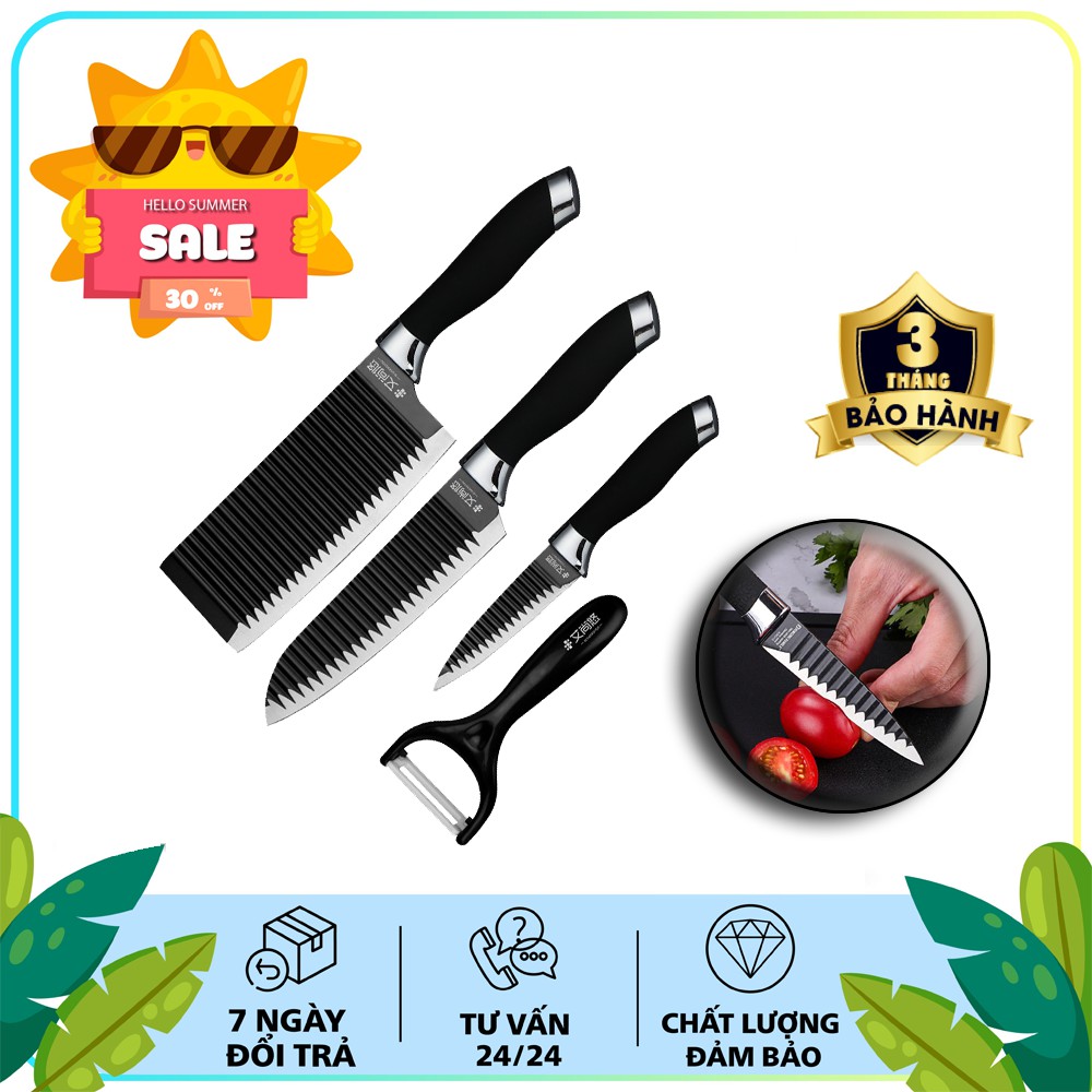 Bộ Dao + kéo + nạo Asakh 6 Món Làm Bếp lưỡi sóng Crom cao cấp ko rỉ- dao bếp – đồ gia dụng bếp – bách hóa tổng hợp – dao nấu ăn – đồ dùng phòng bếp – dụng cụ nhà bếp – bộ dao - dao