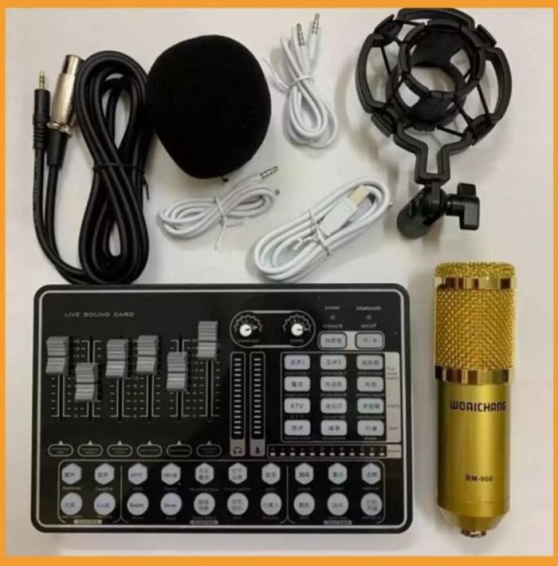 COMBO míc hát karaoke livestream online micro BM-900 + CARD H9 BLUETOOTH