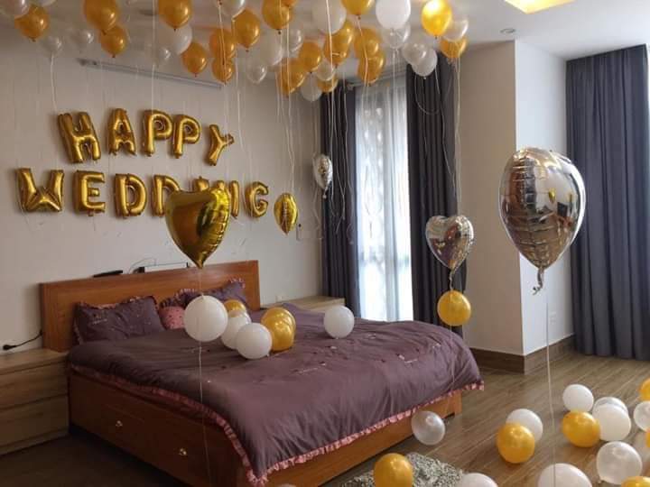 Bộ bóng trang trí phòng cưới, phòng tân hôn- happy wedding
