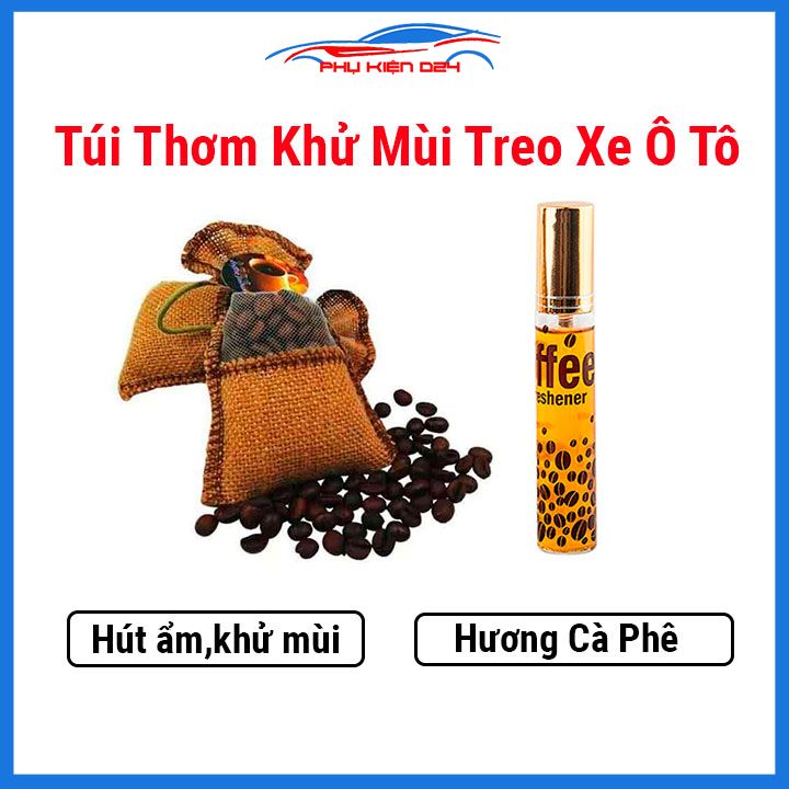 Bộ túi thơm khử mùi treo xe ô tô kèm chai xịt tinh dầu cà phê Hàn Quốc, mùi hương lan toả đều trong không gian tạo sự thoải mái, dễ chịu