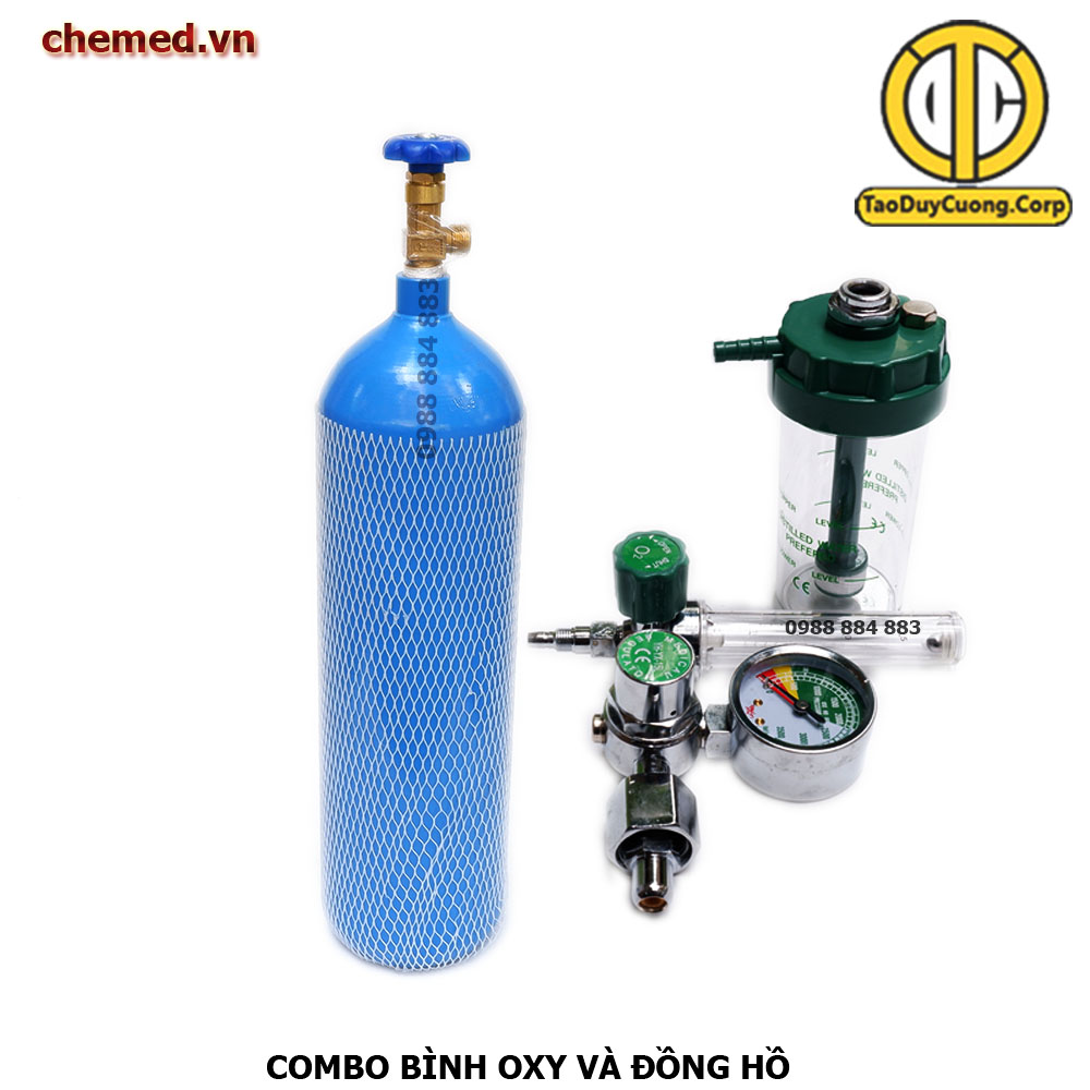 Combo bình 8 lit và đồng hồ oxy HX905 y tế chuyên dụng