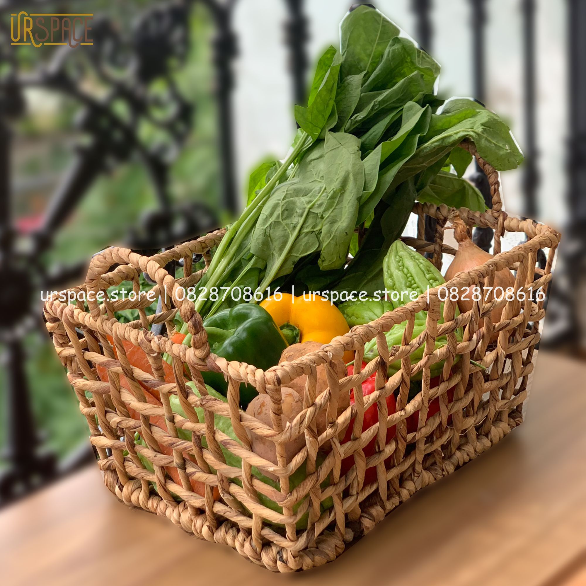 Hand woven hyacinth storage basket