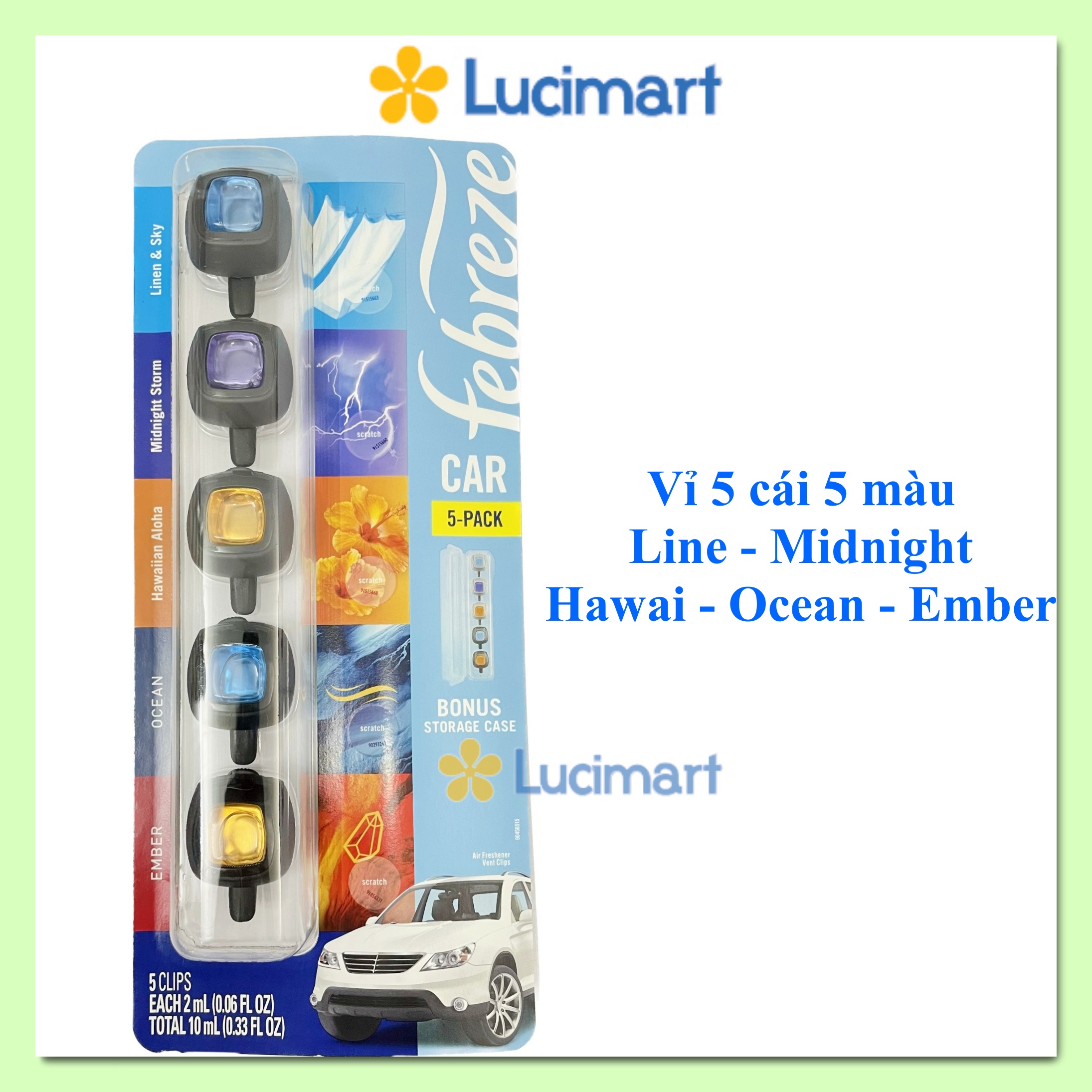 [HCM]Set 5 lọ nước hoa ô tô nước hoa xe hơi từ USA Febreze Air Freshener Car Vent Clips