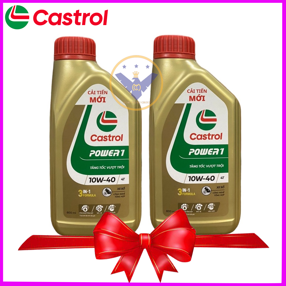 Combo 2 chai dầu nhớt xe số cao cấp tổng hợp castrol power 1 4t 10w-40 lon 800ml