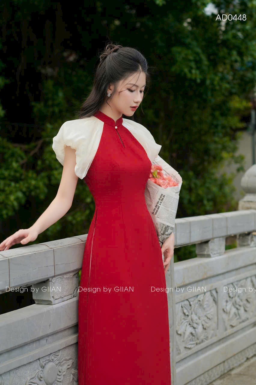 Set áo dài cách tân chất nhung quần lụa du xuân tết