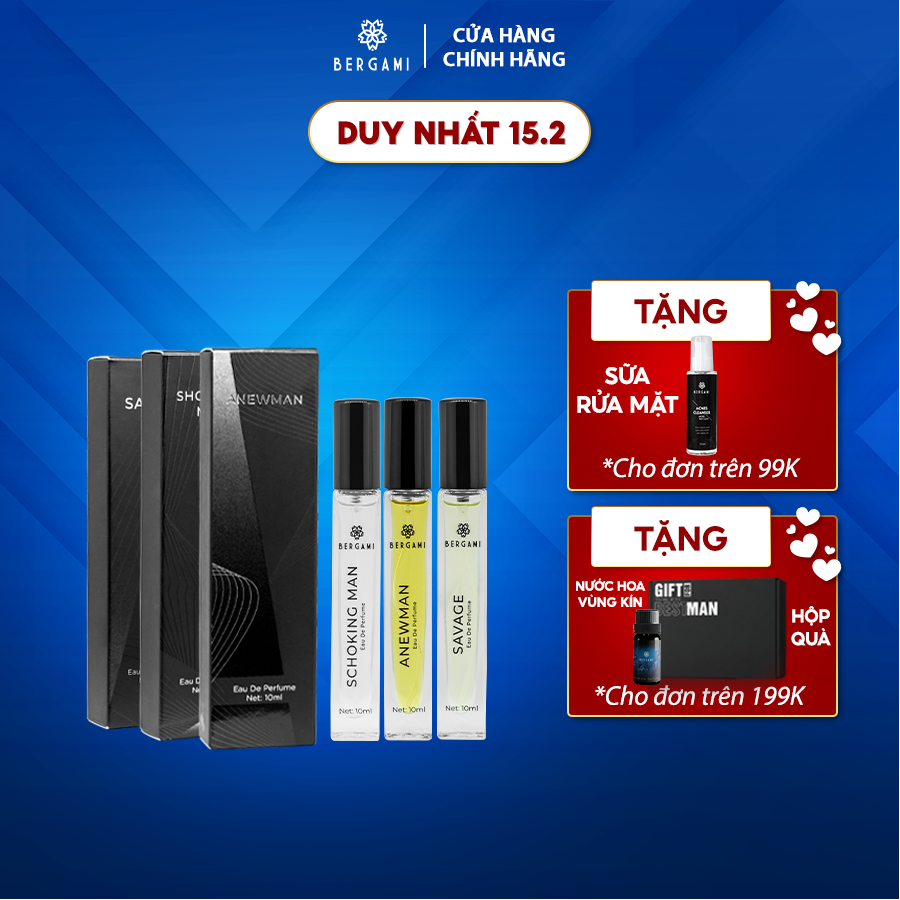 Nước Hoa Nam Chính Hãng Bergami, Mùi Hương Hiện Đại Lịch Lãm Chuẩn Quý Ông 10ml/chai