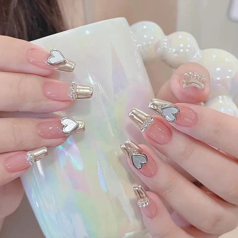 Set charm xích mix trái tim trang trí nail