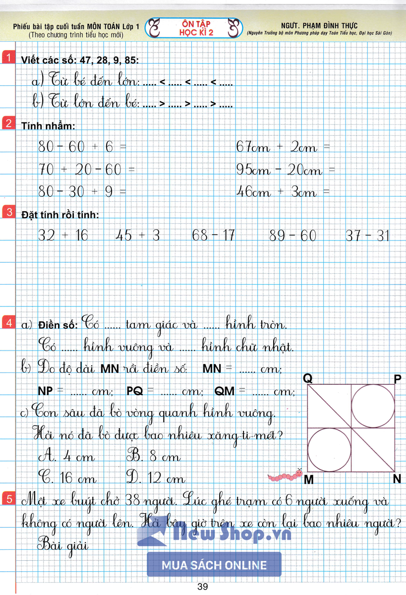 Sách Tham Khảo - Phiếu Bài Tập Cuối Tuần Môn Toán Lớp 1 (Theo Chương Trình Tiểu Học Mới) - Newshop