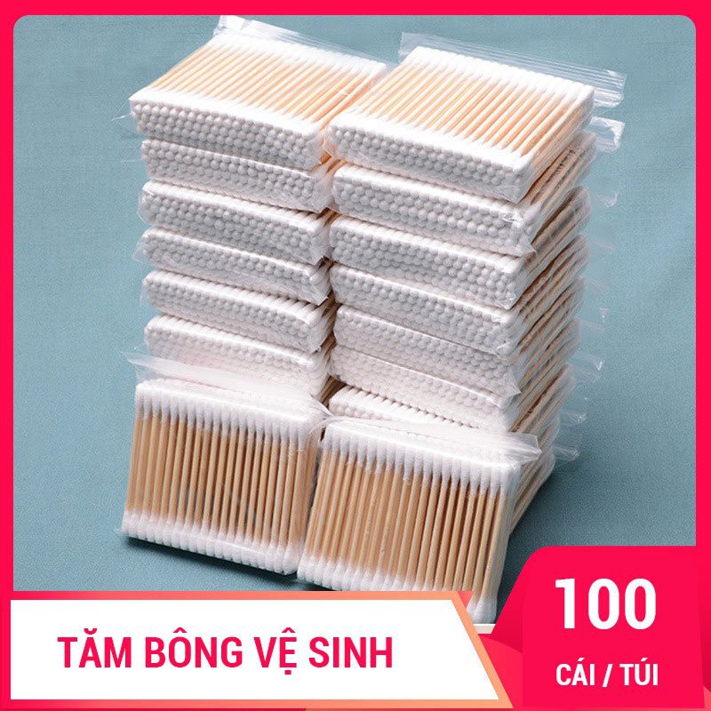 [HÀNG CÓ SẴN] Bông Ngoáy Tai Bông Ráy Tai Thân Gỗ Tăm Bông Thân Thiện Với Môi Trường Bịch 100 Cái