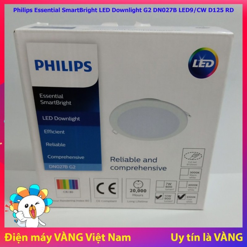 Đèn Led âm trần Philips 10W DN027B G2 LED9/CW D125 RD Trắng (Lỗ cắt Phi 122 đến 127mm)