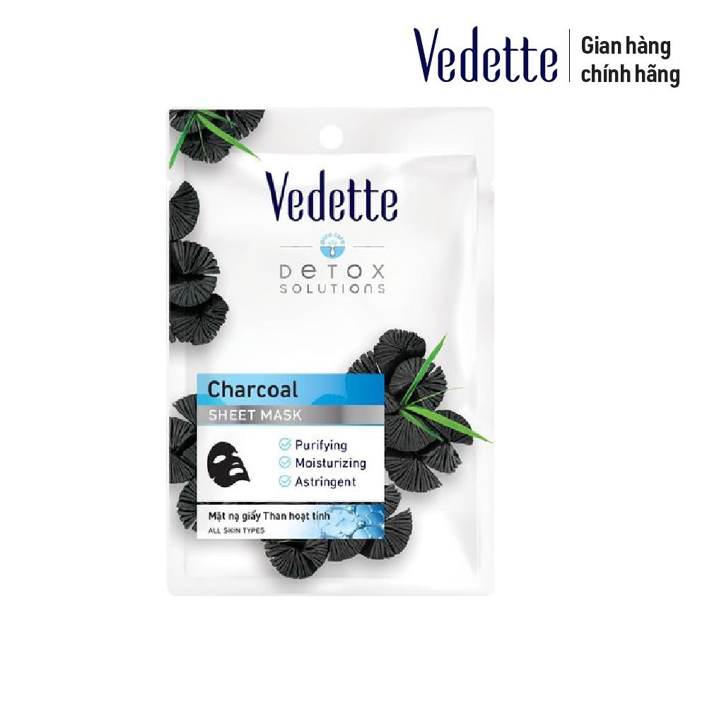Combo 5 Mặt Nạ Giấy Than Hoạt Tính Vedette 22ml x 5