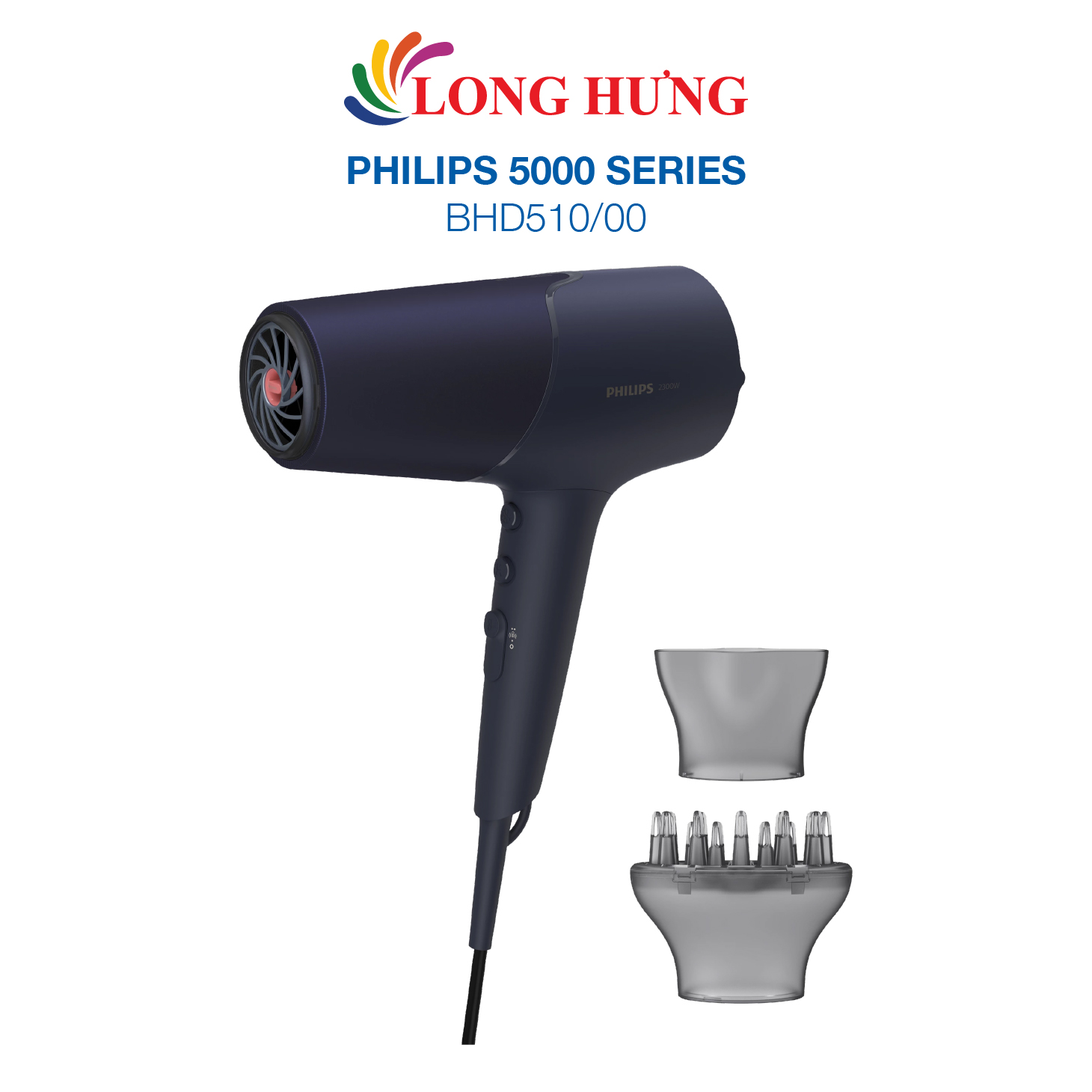 Máy sấy tóc Philips BHD510/00 - Hàng chính hãng - Luồng khí mạnh giúp sấy khô nhanh, 6 chế độ cài đặt nhiệt, bảo vệ tối ưu