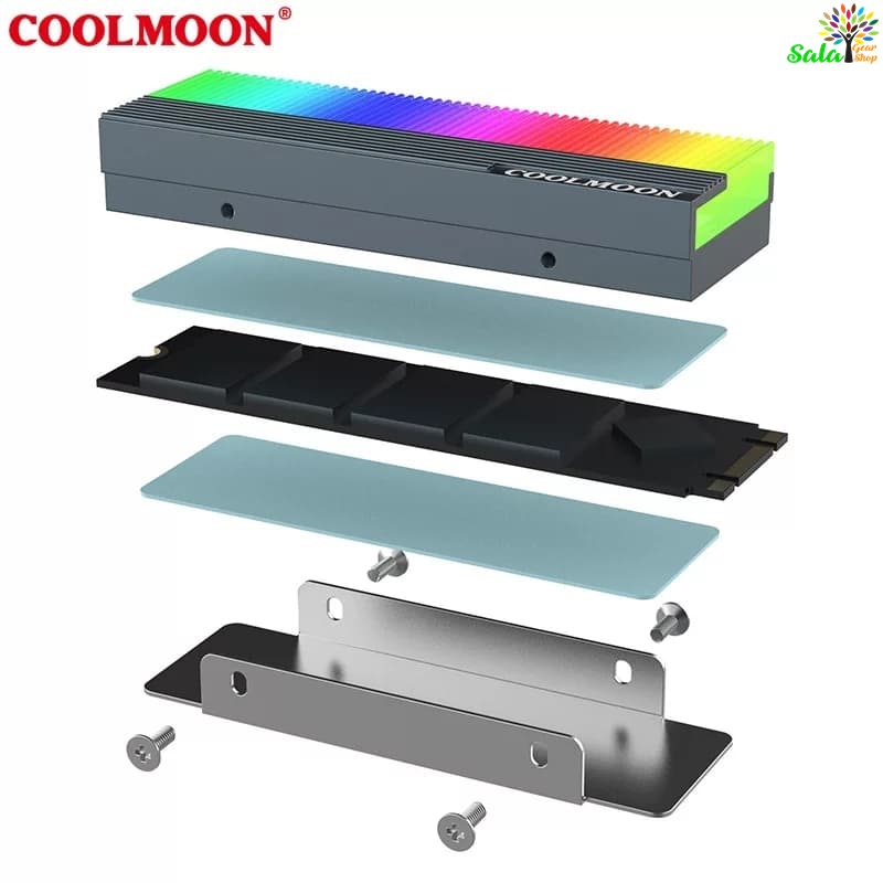 Tản nhiệt SSD m2 2280  Coolmoon Led ARGB Sync main 5v 3Pin Sync Hub Coolmoon