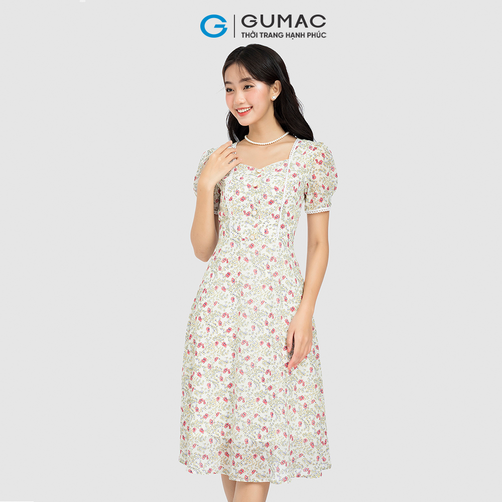 Đầm nữ GUMAC, đầm hoa viền ren DC08096