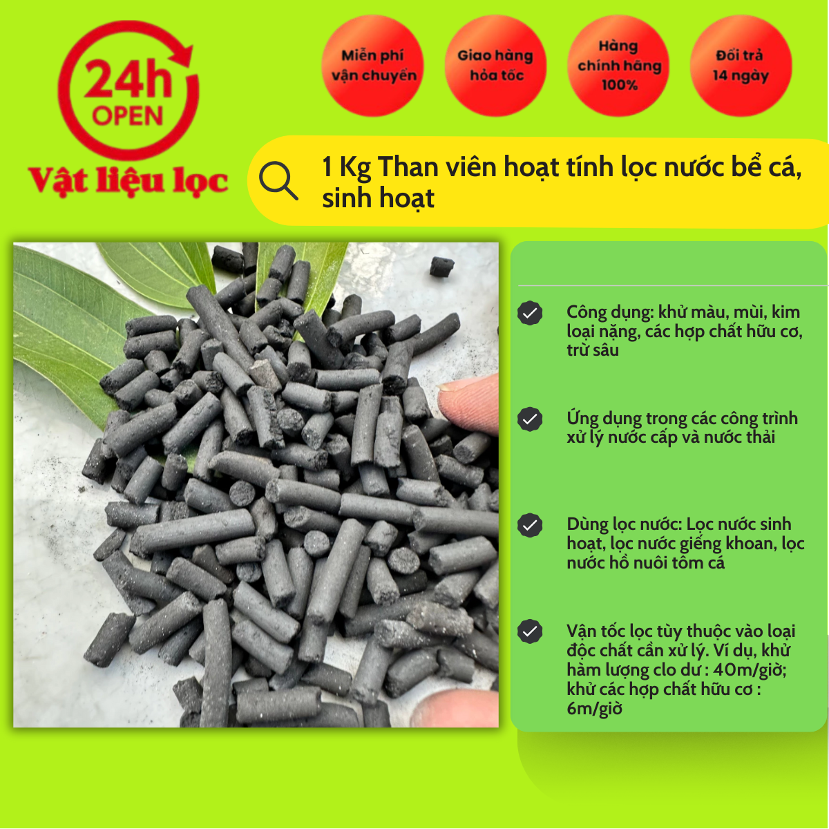 1kg Than Hoạt Tính Lọc Nước Hồ Cá Bể Cá