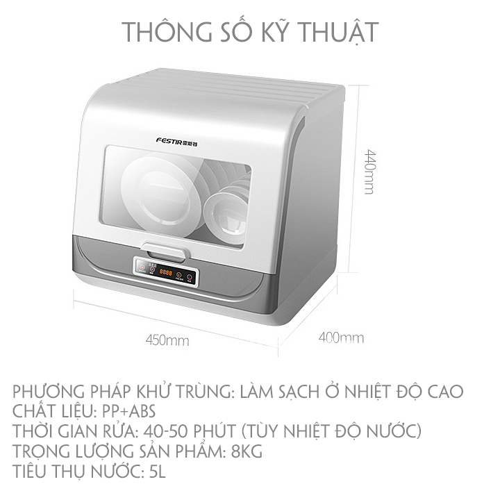 Máy rửa bát, máy rửa chén đĩa đa năng phù hợp gia đình 4-5 người sấy khô tiệt trùng siêu sạch